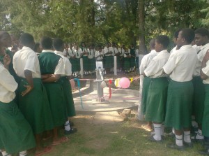 St Philips Girls sec school students surrounding well during handover