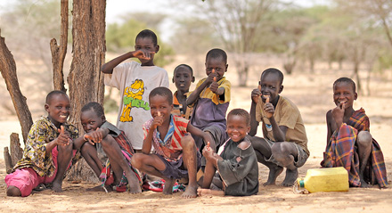 Kids with clean water in Kenya