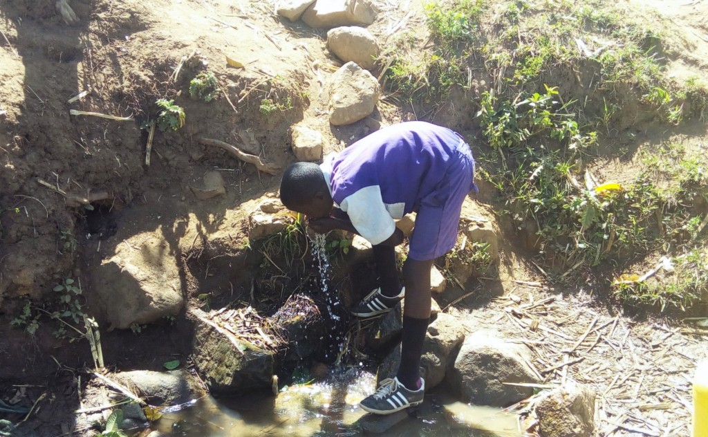 The Water Project : 5-kenya4741-student-drinking-spring-water