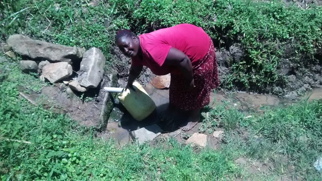 The Water Project : kenya18144-woman-fetches-water-from-the-spring