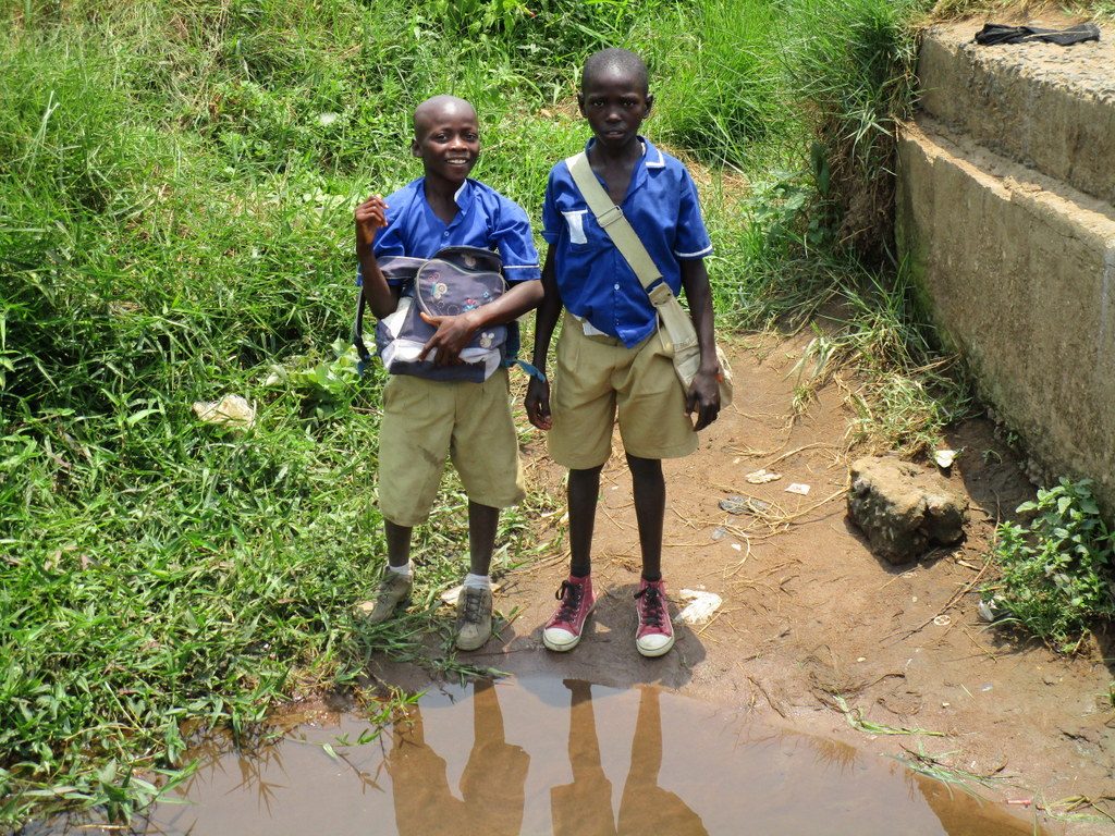 The Water Project : sierraleone18256-boys-stand-at-alternate-water-source-1