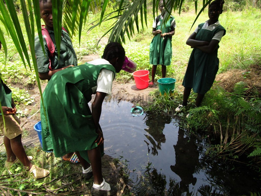 The Water Project : sierraleone18273-students-at-alternate-water-source