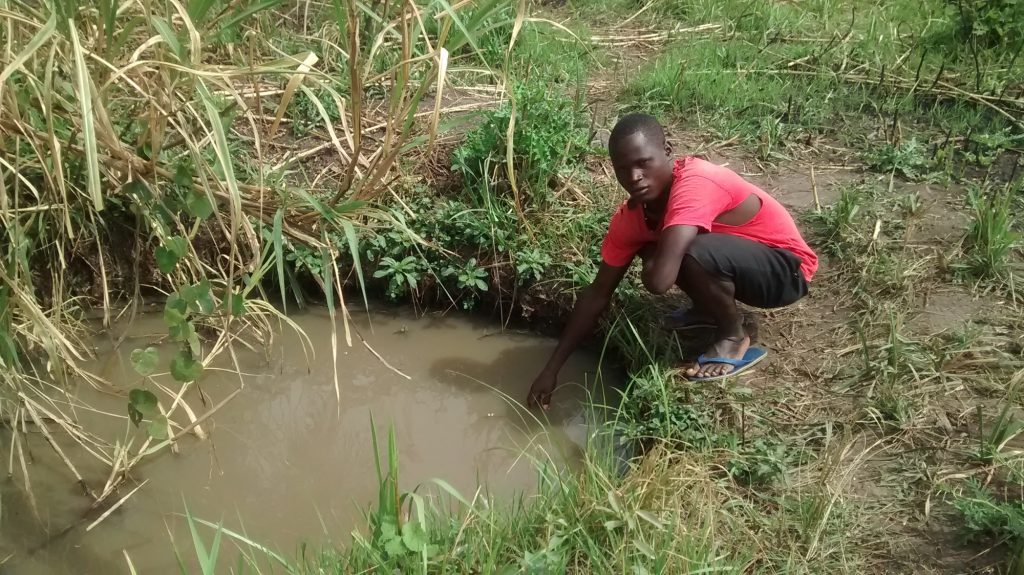 The Water Project : uganda18292-collecting-water-from-dirty-open-source