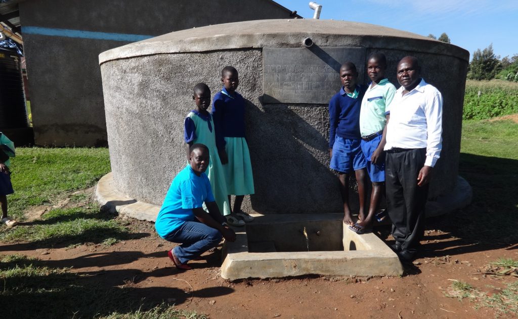 The Water Project : 2-kenya18031-students-and-staff-at-the-rain-tank