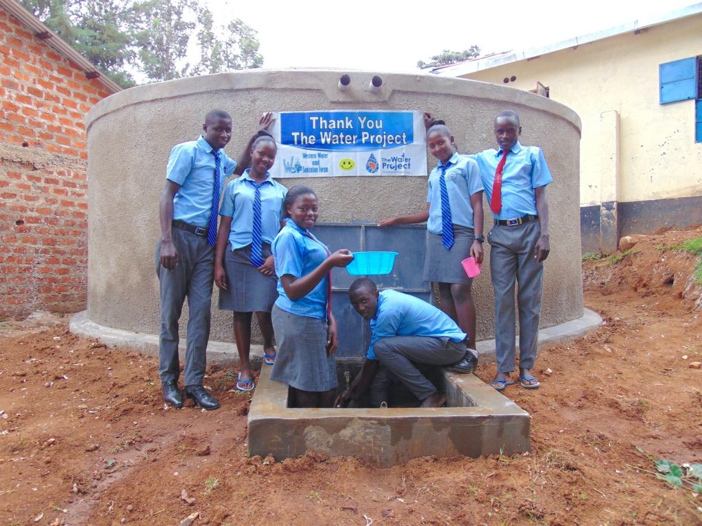 The Water Project : 45-kenya19064-students-pose-with-the-new-tank