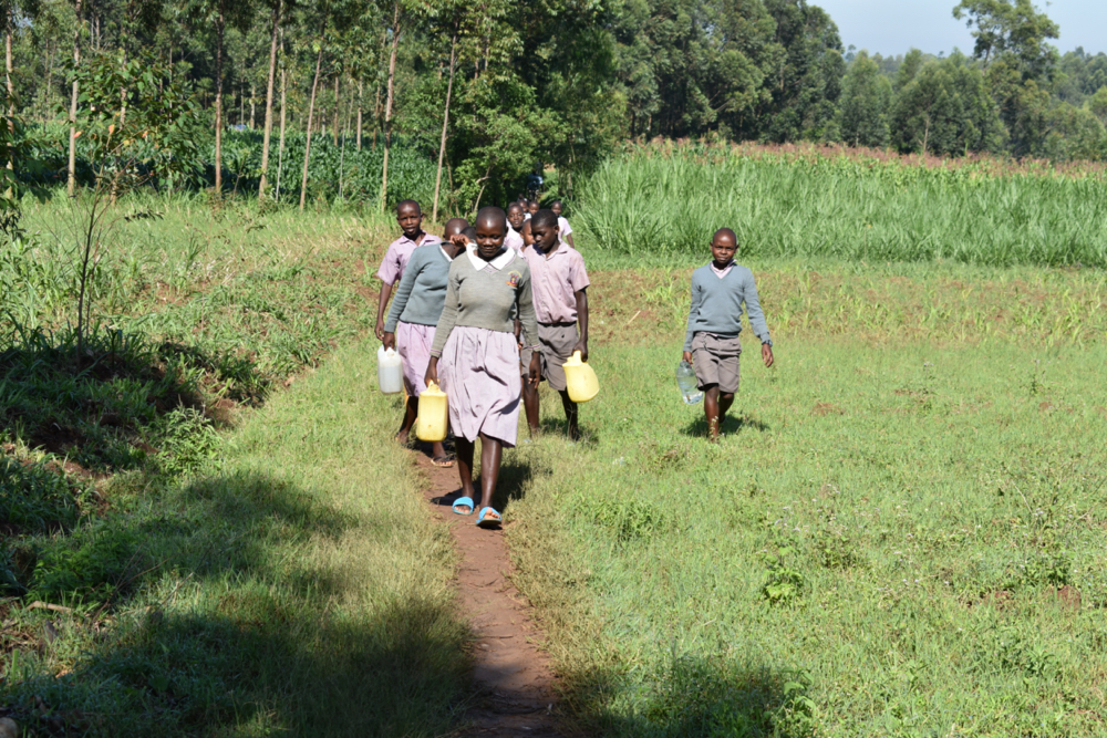 The Water Project : kenya21362-students-carrying-water-back-to-school-2