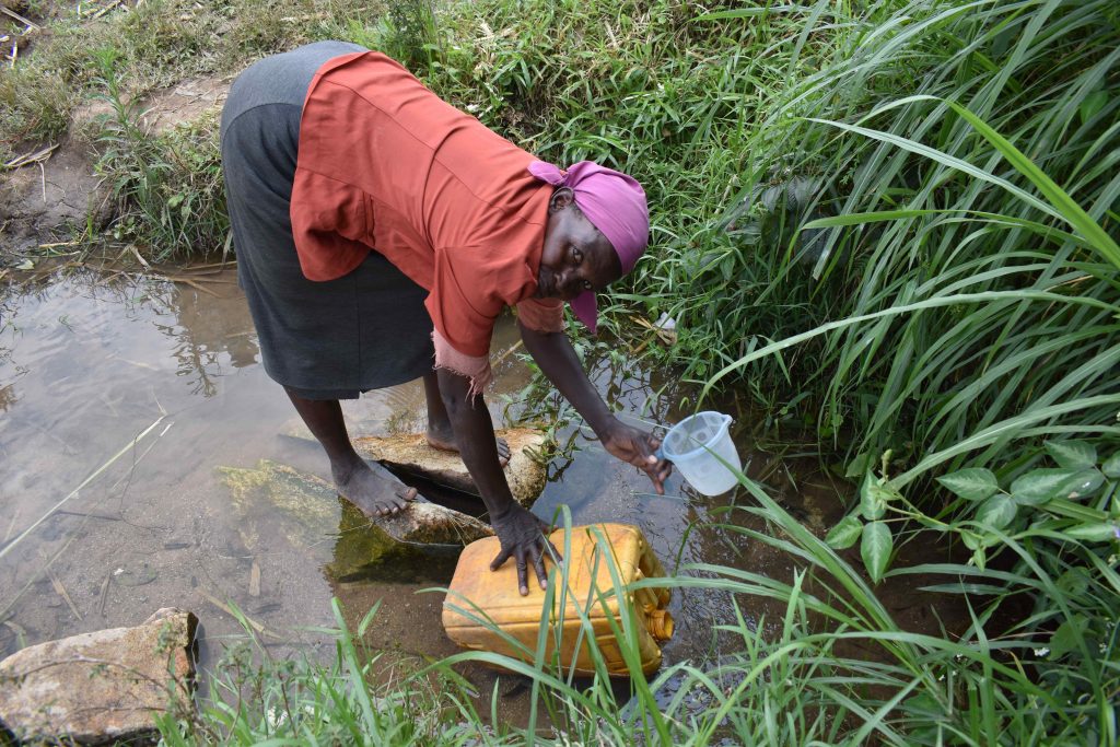 The Water Project : kenya22054-4-1-demina-at-unprotected-water-source-4