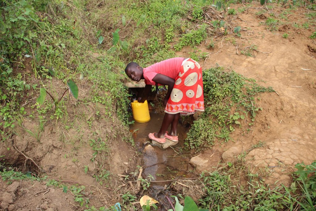The Water Project : kenya22071-community-member-drawing-water-2
